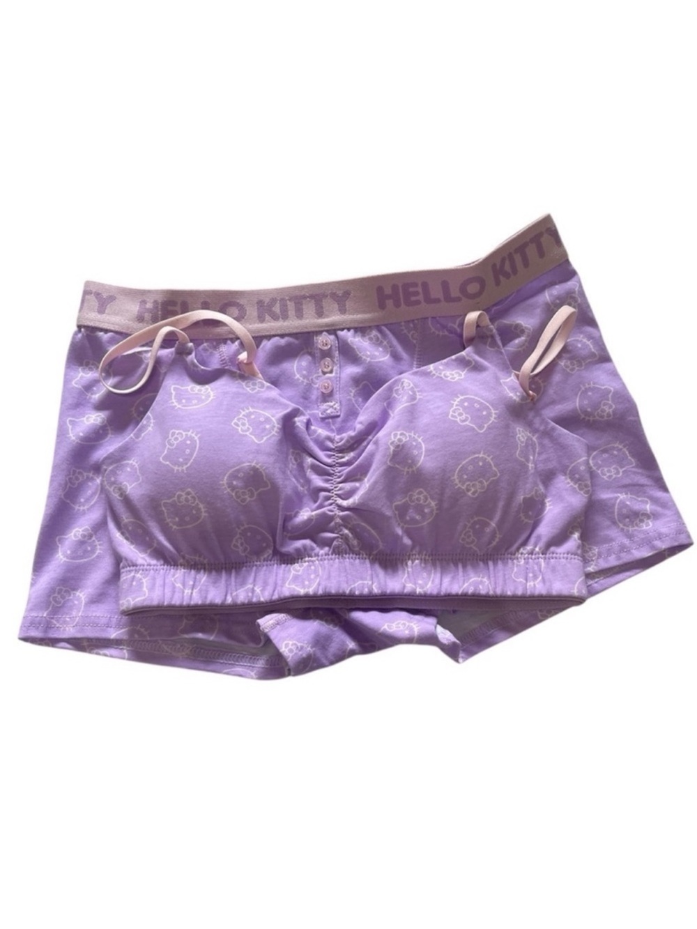 Hello Kitty Women's Cotton Bra & Boxer Set Light Purple Size Medium